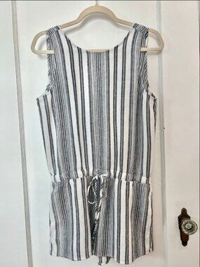 Bella Dahl Linen Blend Coastal Stripe Romper Valentina Nautical | Size S